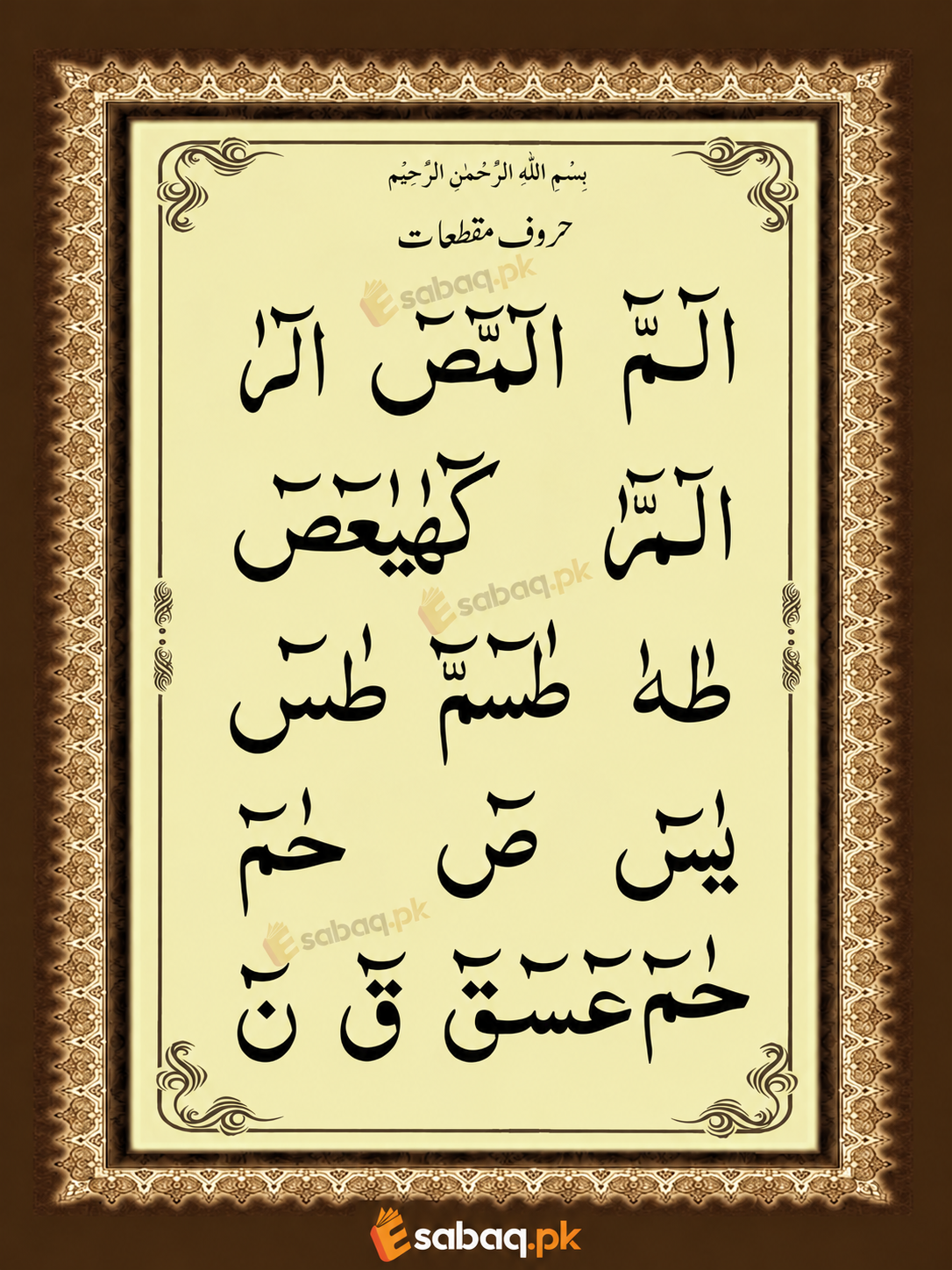 Huroof-e-Muqattaat teaching chart